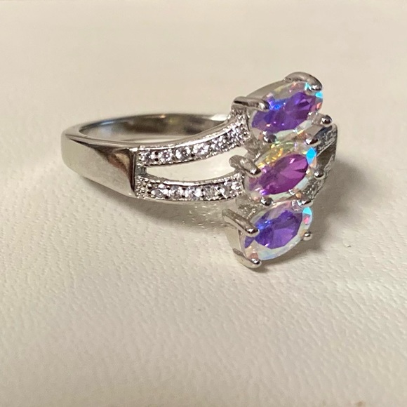 Aurora Borealis Crystal Frost White Stone Cubic Zirconia Sterling Silver Ring 8 - Picture 9 of 13
